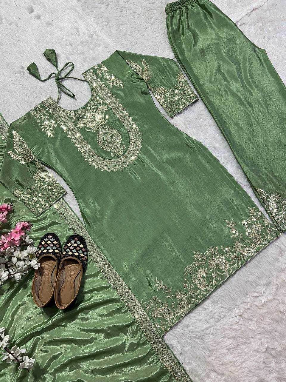 Chinon Silk Ladies Embroidery Designer Suit - MYLUXURY LANE ENTERPRISE